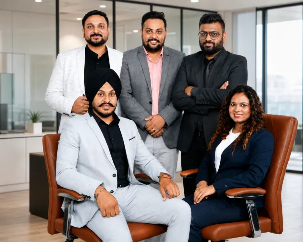 Five members of the Indi IT Solutions team in the Mohali office