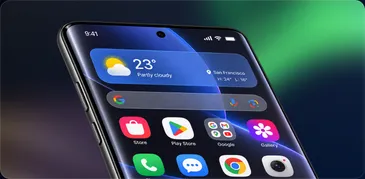 An Android phone showing its home screen and widgets