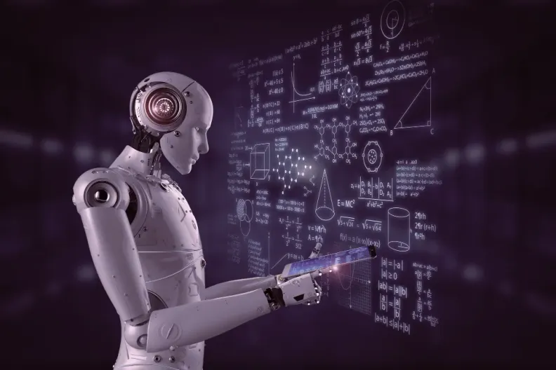 Humanoid robot studying holographic equations