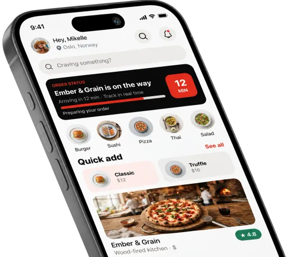 Food delivery app home screen on a phone