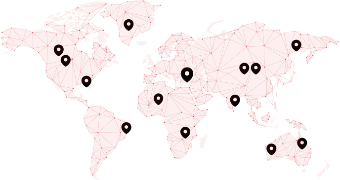 World map with pins marking Indi IT Solution client locations