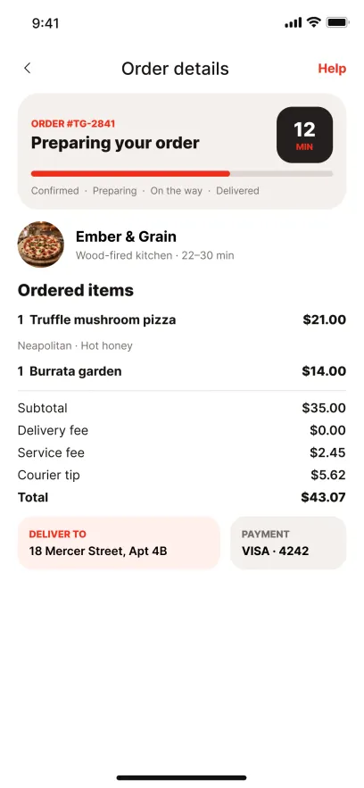 Food delivery app order-tracking screen