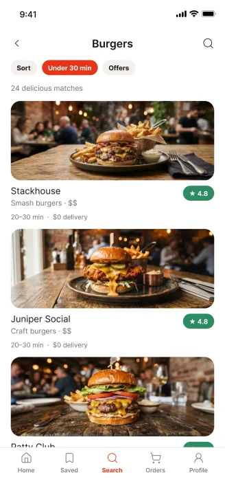 Restaurant listing screen of the customer app