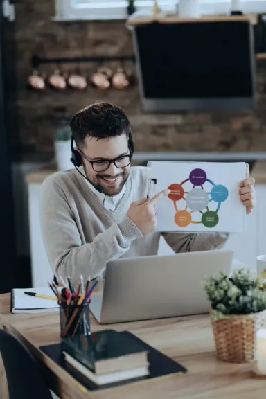 Support agent explaining a customizable solution
