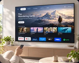A streaming app on an Apple TV in a living room