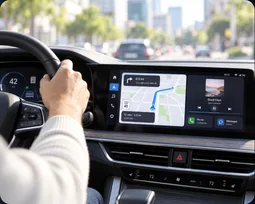 Navigation on a car dashboard screen with CarPlay