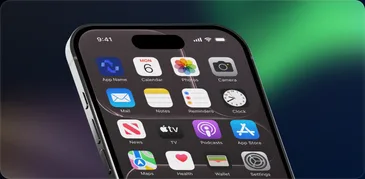 An iPhone showing its home screen of Apple apps