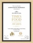 The Times of India award certificate