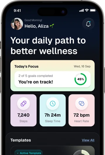 Wellness app MVP shown on an iPhone