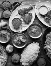 Indian thali with curries and rice