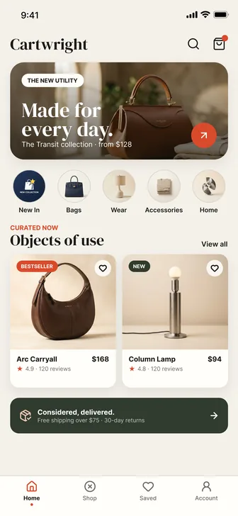 Cartwright app home screen