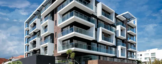 A residential building with balconies