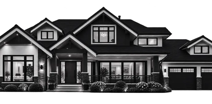 A lit family house at night