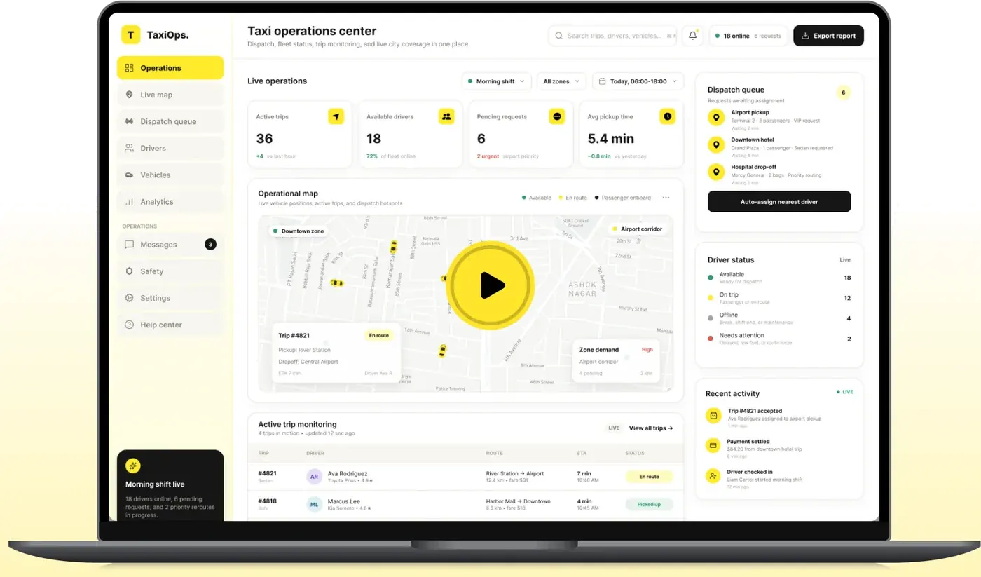 Taxi operations dashboard on a laptop