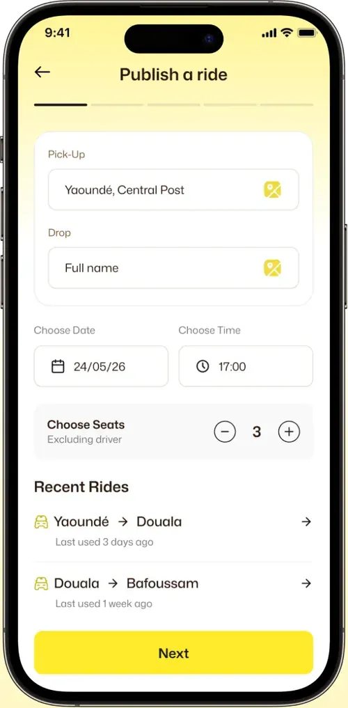Passenger app selecting a vehicle