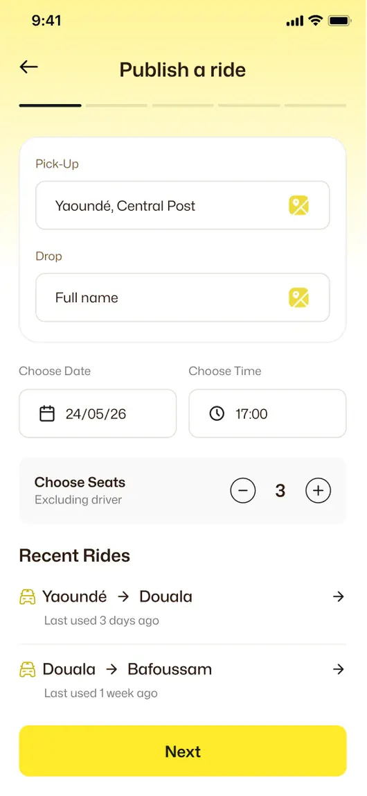 Publish a ride screen