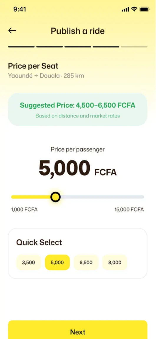 Price per seat screen