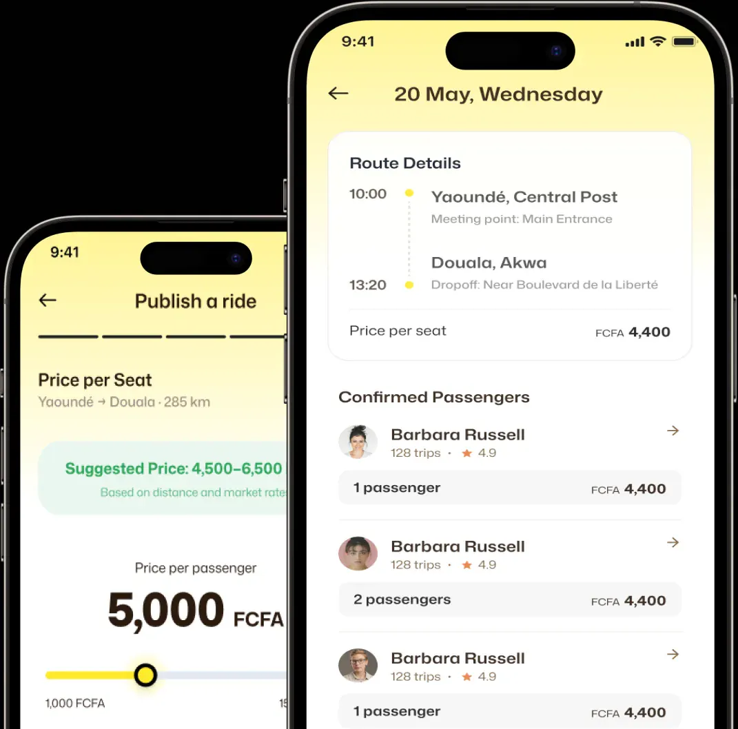 Ride publishing, seat pricing and confirmed passenger screens