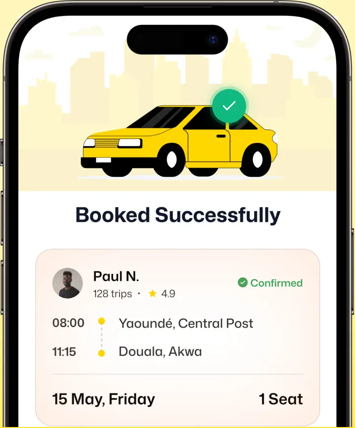 Passenger app confirming a booked ride